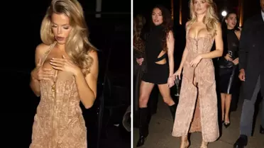 Ünlü model, altına iç çamaşırı giymediği elbisesi ile frikik verdi