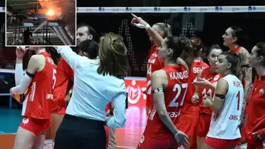 Voleybol maçında çıkan yangın panik oluşturdu