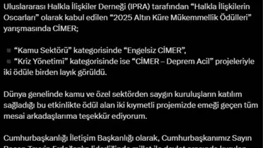 Cumhurbaşkanlığı İletişim Merkezi 2025 Altın Küre Mükemmellik Ödülleri'nde 2 ödül aldı