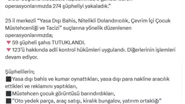 25 İl'de Siber Suç Operasyonu: 274 Gözaltı