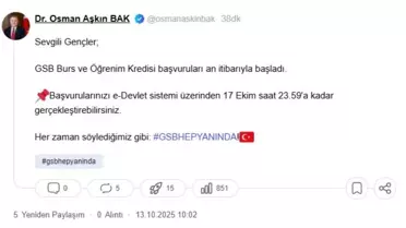 Gençlik ve Spor Bakanlığı 2025-2026 Eğitim Öğretim Dönemi Burs/Kredi Başvuruları Başladı