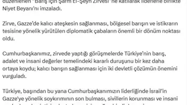 Cumhurbaşkanı Erdoğan, Gazze'deki Ateşkes Mutabakatına İmza Attı