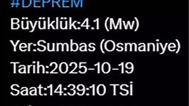 Osmaniye'de 4.1 Büyüklüğünde Deprem