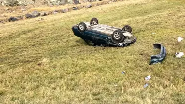 Arpaçay'da Takla Atan Otomobilde Yaralanan Yok