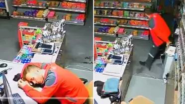 Benzin istasyonunda uyuyakalan çalışanın görüntüsü viral oldu
