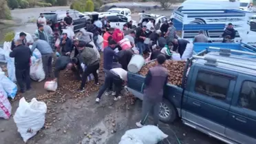 Kamyonet arızalandı, sürücü kasadaki patatesleri vatandaşlara ücretsiz dağıttı