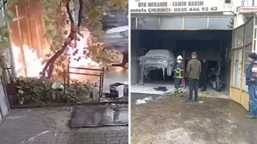 Oto tamirhanesinde dehşet anları! Az daha yanacaklardı