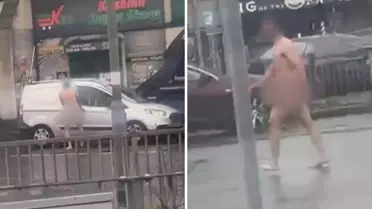 Araçlara saldıran çıplak adam, trafiği felç etti