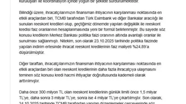 Reeskont Kredisi Limiti 4,5 Milyar TL'ye Çıkarıldı