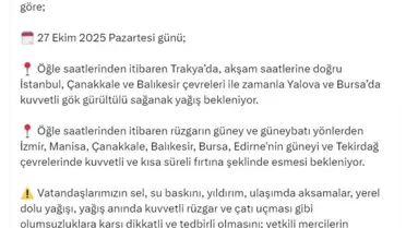 Marmara ve Ege için sağanak uyarısı