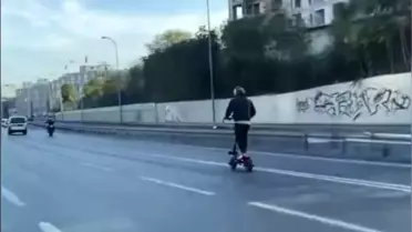 Yasak Olmasına Rağmen Otoyolda Scooter ile Seyir