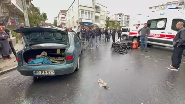 Çorlu'da Otomobil ile Motosiklet Çarpıştı
