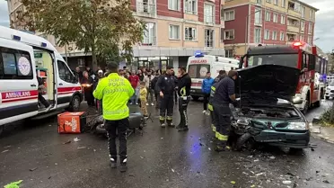 Çorlu'da Motosiklet ve Otomobil Çarpıştı