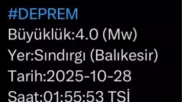 Sındırgı'da 4 Büyüklüğünde Deprem