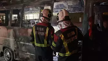 Nazilli'de Park Halinde Minibüs Yangını