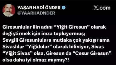 Giresun'un 'Yiğit' Unvanı İçin Başlatılan Kampanyaya Sivas'tan Tepki
