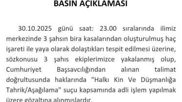 Bira kasalarıyla haç işareti yapan 3 kişiye gözaltı