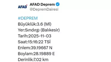 Balıkesir Sındırgı'da 4.9 Büyüklüğünde Deprem