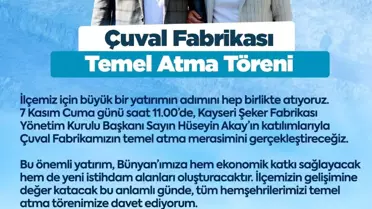 Bünyan'da Yeni Çuval Fabrikasının Temeli Atılıyor