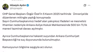 Erdoğan, Özgür Özel'e 500 bin liralık manevi tazminat davası açtı