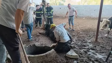 İneği Kuyuya Düşen Çiftçiye İtfaiye Yardım Etti