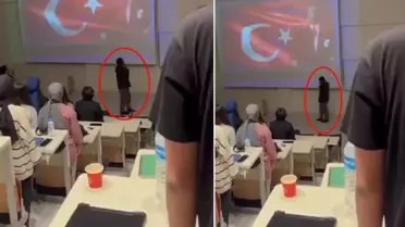 Saat 9'u 5 geçe herkes saygı duruşunda bulunurken, o telefon elinde volta attı