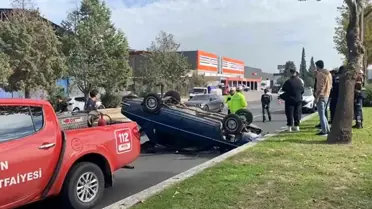 Aydın'da Takla Atan Araçtan Sürücü Sağ Çıktı
