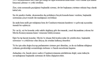 Dervişoğlu'ndan Cumhurbaşkanı Erdoğan'a 'İmralı' mektubu