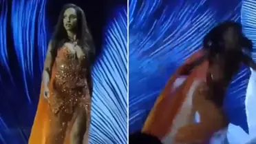 Kainat Güzeli Yarışması'nda Jamaikalı güzel sahneden düştü