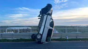 Tekirdağ'da İlginç Kaza: Araç Dik Durdu
