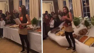 Şükran günü şoku: Ağırlığa dayanamayan masa devrildi