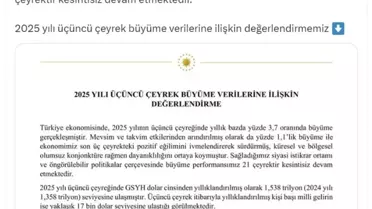 2025 Üçüncü Çeyrek Büyüme Verileri Açıklandı