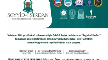 Kayseri'de Seyyid Burhaneddin'in 781. Vefat Yıl Dönümü Anma Programı Düzenlenecek