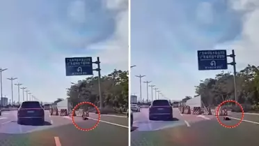 Yüreklerin ağızlara geldiği an! Küçük çocuk emekleyerek otobana çıktı