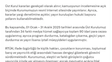 RTÜK'ten 34 Medya Kuruluşuna 90 Ceza