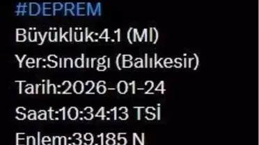 Balıkesir'de 4.1 Büyüklüğünde Deprem