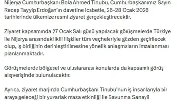 Nijerya Cumhurbaşkanı Türkiye'ye resmi ziyaret gerçekleştirecek