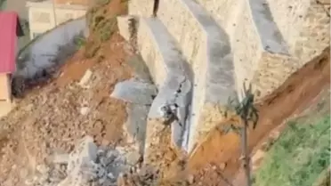 Rize'de Heyelan İstatin Duvarını Çöktürdü
