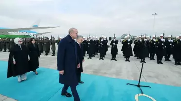 Cumhurbaşkanı Erdoğan, Özbekistan Cumhurbaşkanı Mirziyoyev'i resmi törenle karşıladı