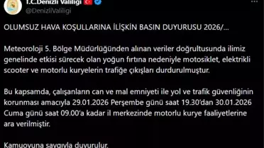 Denizli'de Fırtına Nedeniyle Motorsuz Trafik Durduruldu