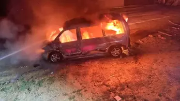 Karacasu'da ticari araç alevlere teslim oldu