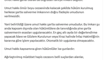 Uçum: Umut Hakkı Tahliye İmkanı Değil