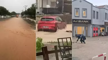 Sağanak sonrası Çeşme'de denizle kara birleşti