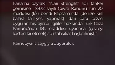 Yalova'da Geminin Balast Suyu Cezası