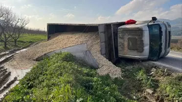 Mısır Yüklü Kamyon Devrildi, Sürücü Yaralandı