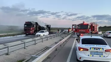 Havsa'da Domates Yüklü Tırda Yangın