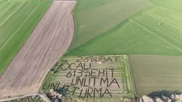 Kırklareli'nde çiftçi tarlasına 'Hocalı'yı unutma' mesajı yazdı