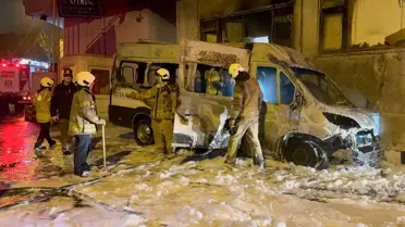 Sarıyer'de okul servisi alev alev yandı