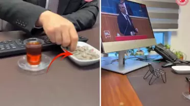 AK Partili vekil, Meclis'te çekirdek çitleyip Özgür Özel'i izledi