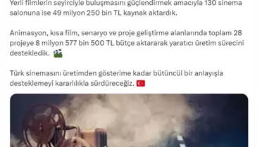 Bakan Ersoy, Türk Sinemasına Rekor Destek